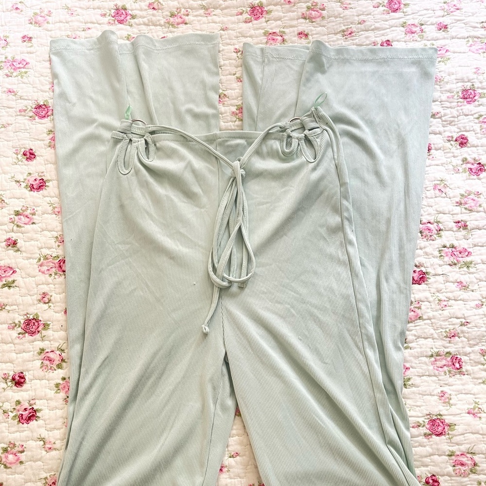 mint green flowy pants
